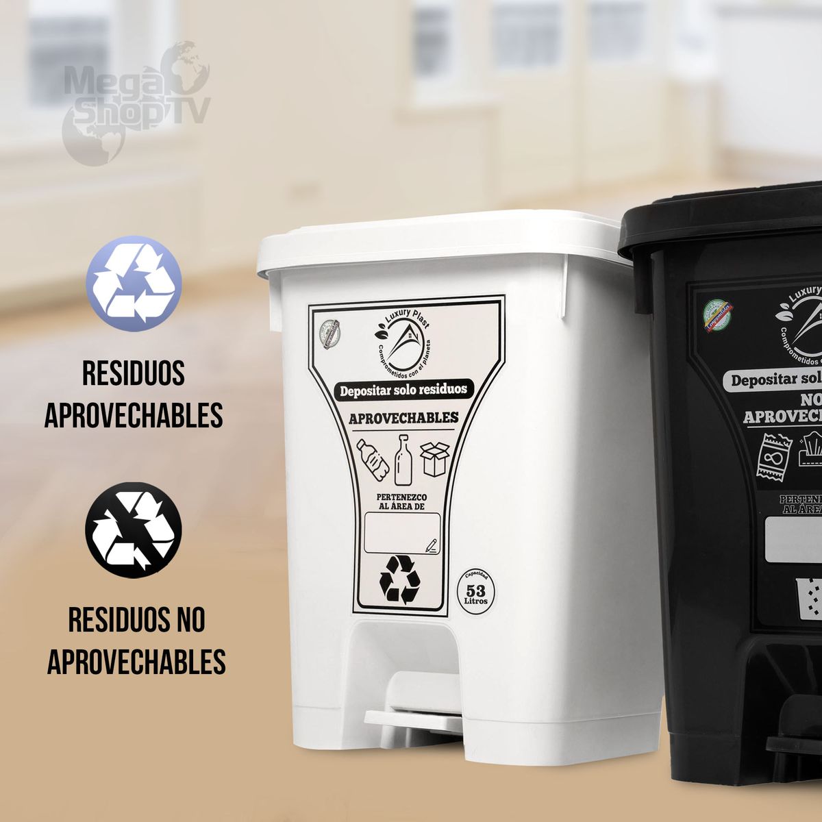 ENERGY PLUS - Punto ecológico con 2 canecas reciclaje con pedal grande 53L