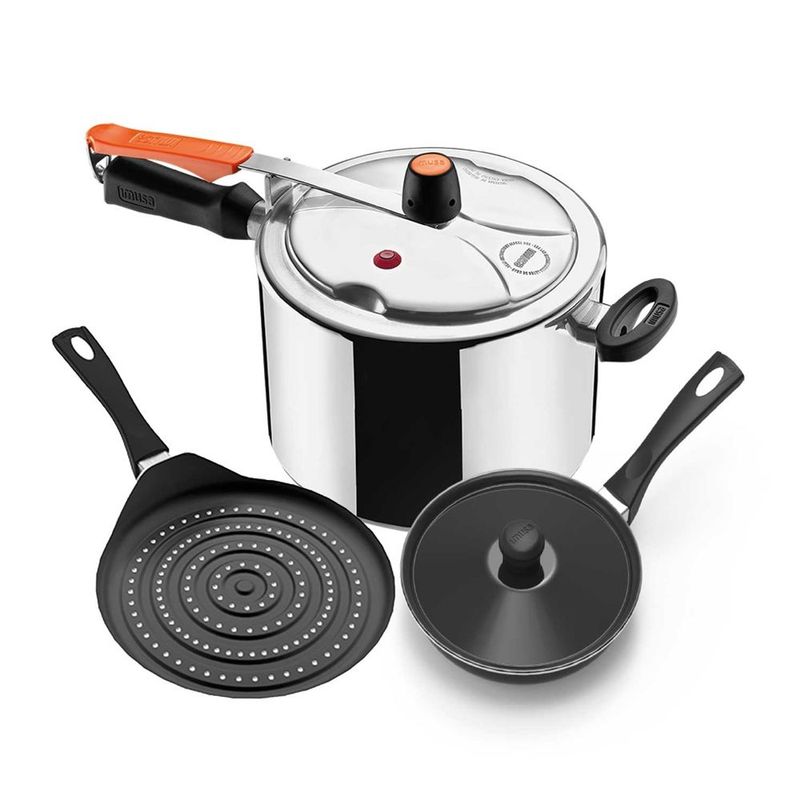 IMUSA - Combo Imusa Olla A Presion 4.5 Litros + Cacerola + Sartén para Arepas