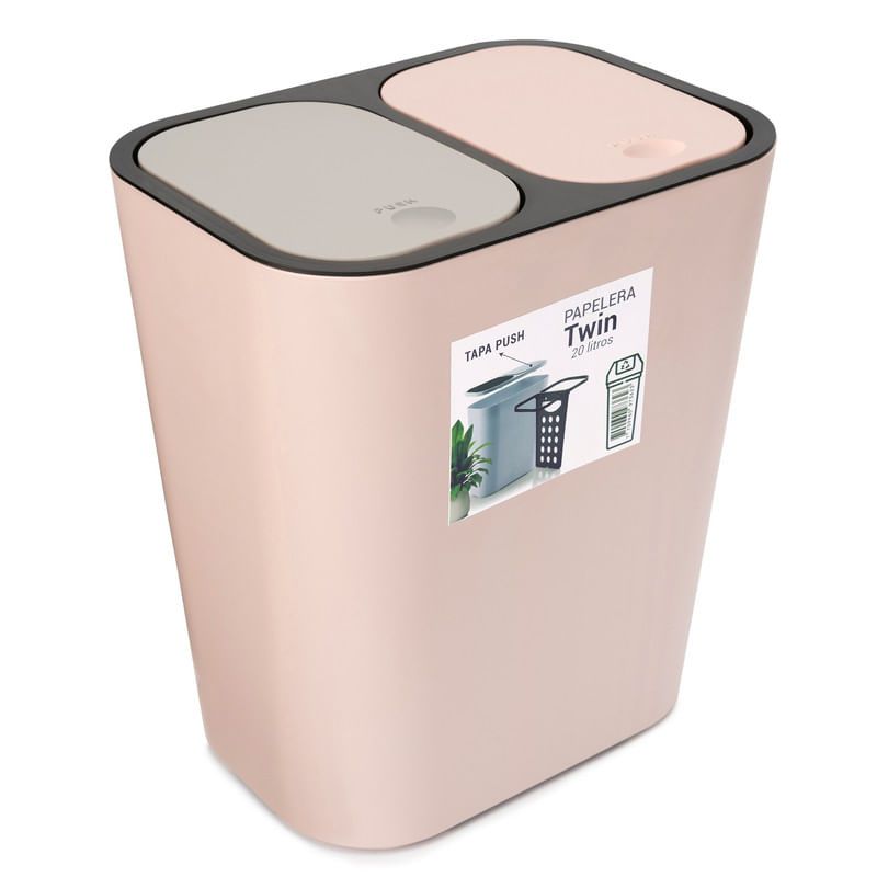 ENERGY PLUS - Cesto de basura 2 compartimientos Push 20L Palo Rosa