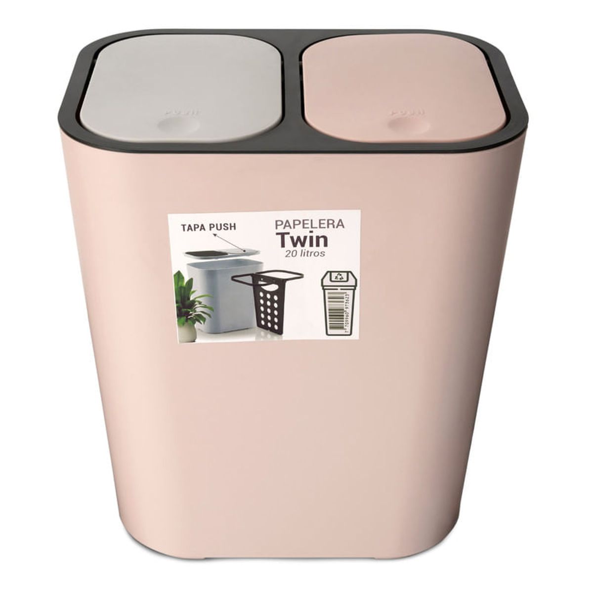 ENERGY PLUS - Cesto de basura 2 compartimientos Push 20L Palo Rosa