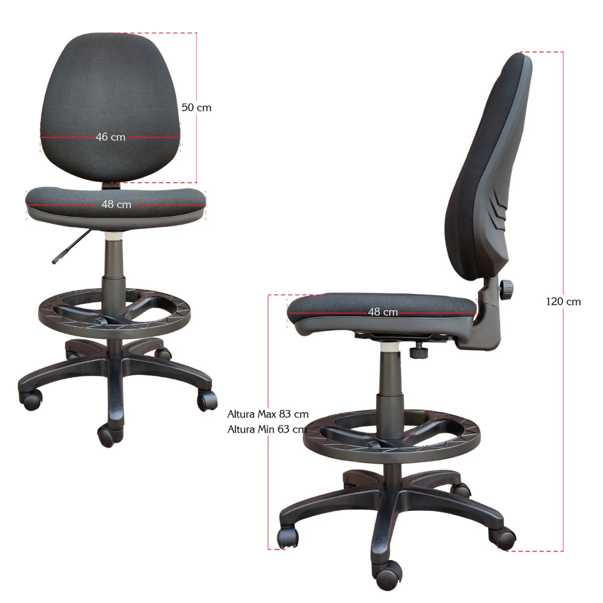 GENERICO - Silla Ergonómica Alta para Oficina tipo Cajero - NEGRA