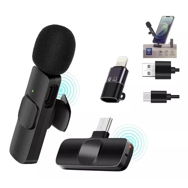 GENERICO - Microfono Inalambrico de Solapa Compatible con IOS y Android