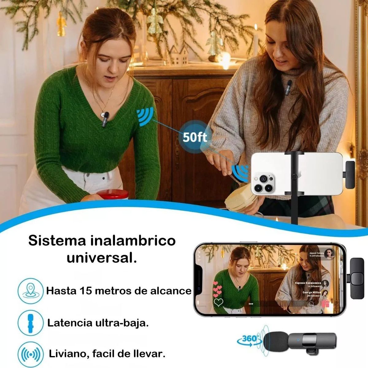 GENERICO - Microfono Inalambrico de Solapa Compatible con IOS y Android