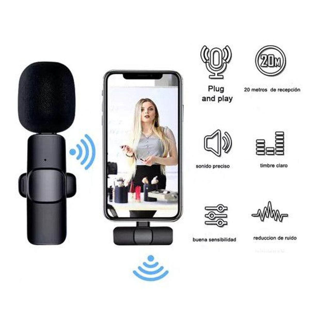 GENERICO - Microfono Inalambrico de Solapa Doble Compatible con IOS y Android