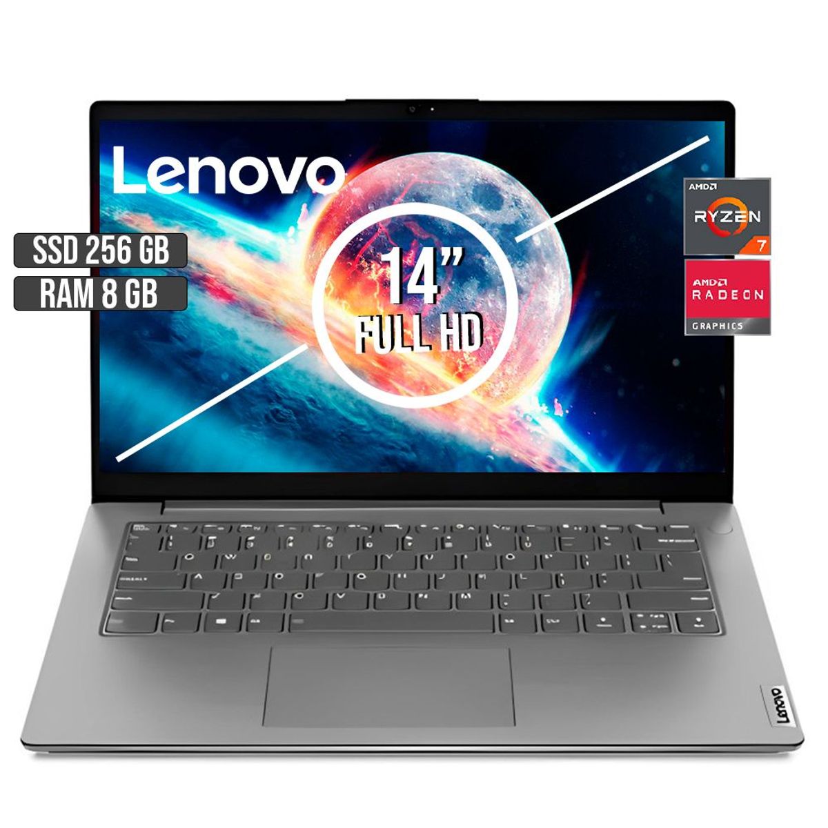 LENOVO - Portátil Lenovo AMD Ryzen 7 5825U 256GB SSD 8GB RAM 14" FHD