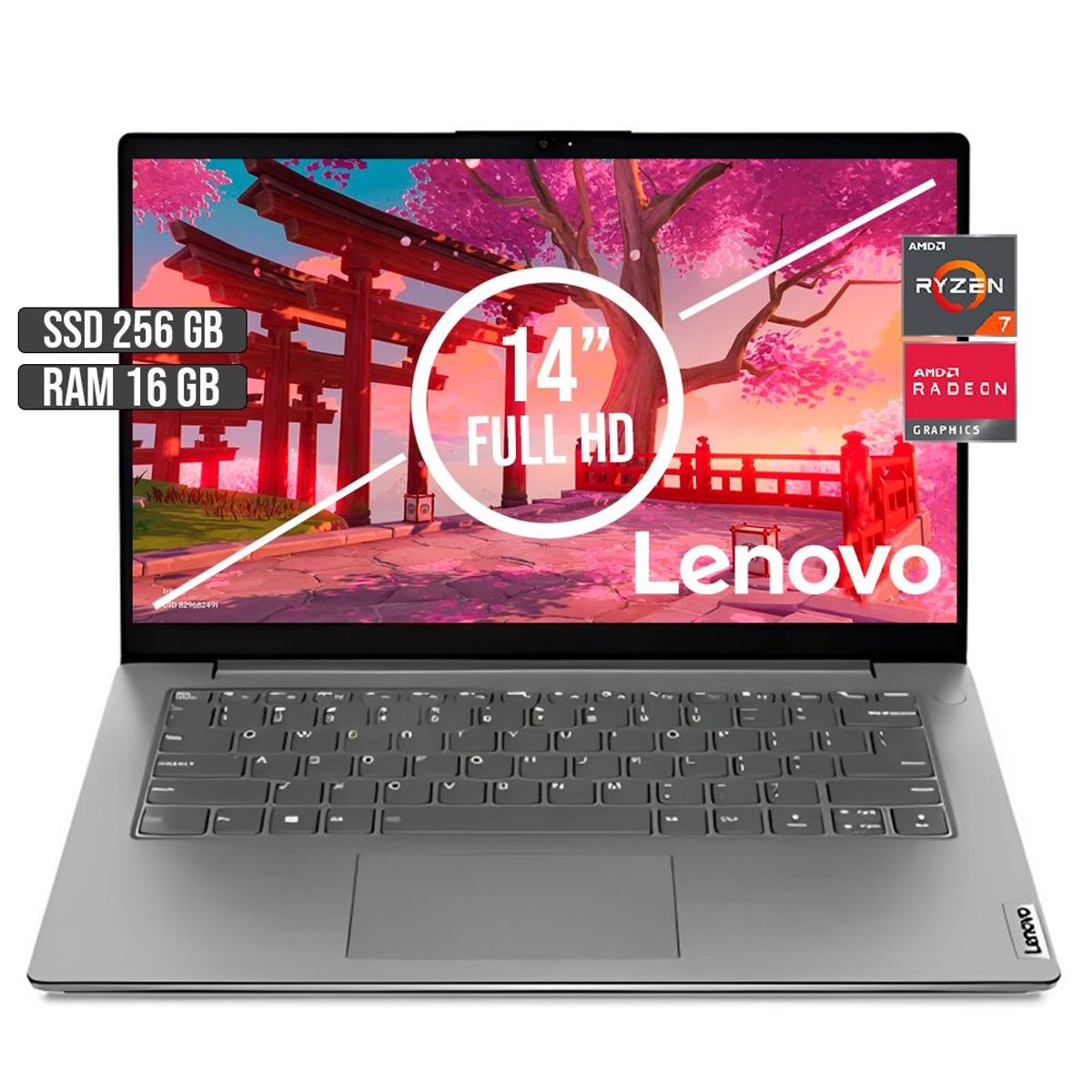 LENOVO - Portátil Lenovo AMD Ryzen 7-5825U 256GB SSD 16GB RAM 14" FHD
