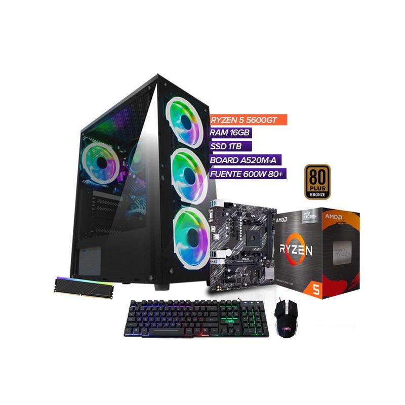 GENERICO - TORRE GAMER RYZEN 5 5600G/16 GB/1TB SSD M.2 /BOARD A520M-A / CHASIS 4FANS