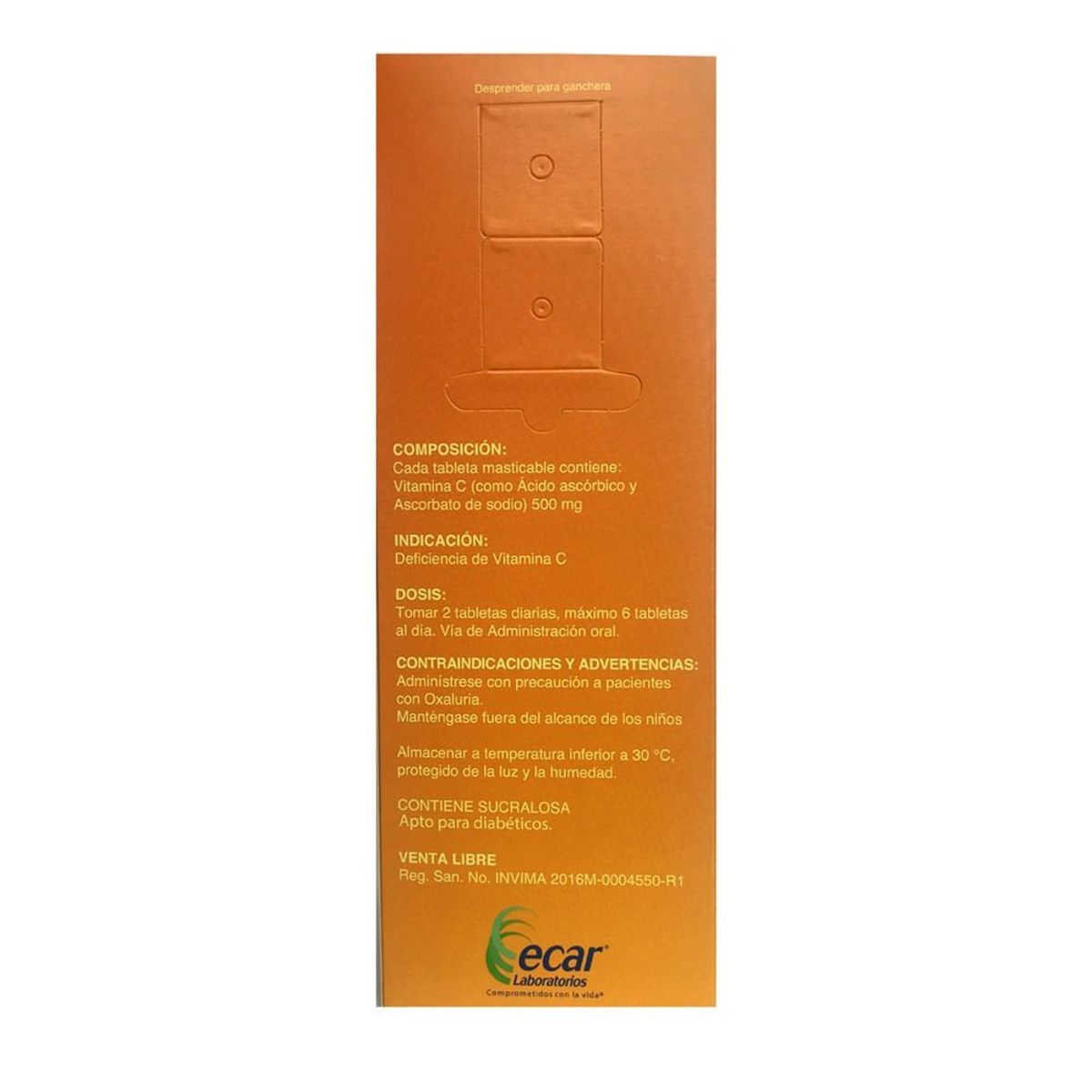 ECAR - Vical Vitamina C Mandarina 500mg X 144 Tabletas Masticables