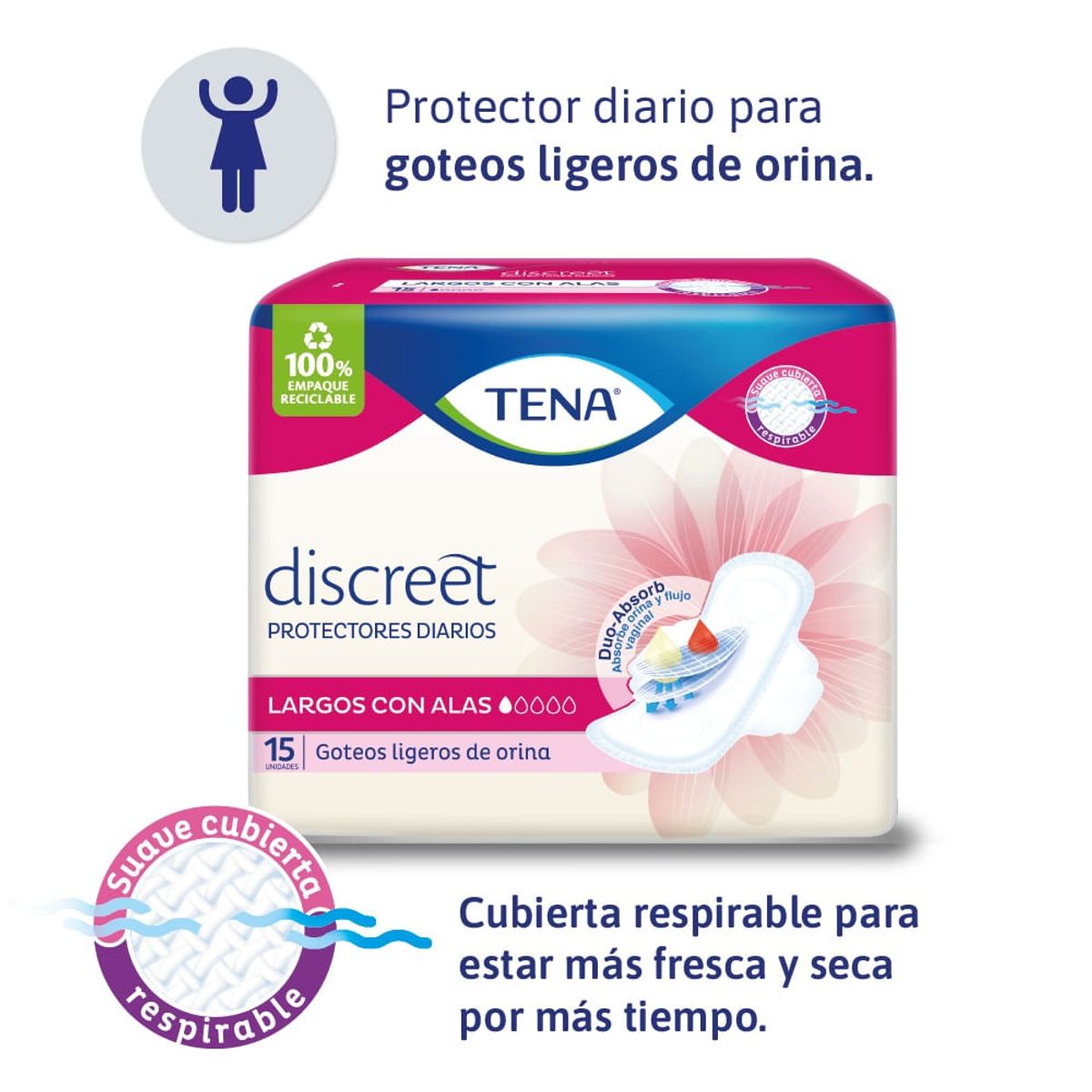 TENA - Protectores Diarios Tena Discreet Largo Alas X 15und