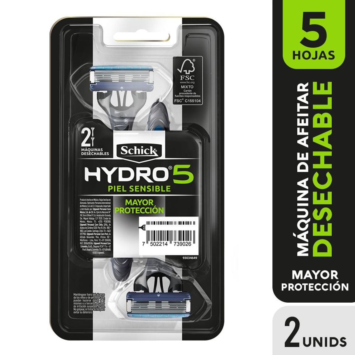 SCHICK - Maquina Afeitar Shick Hydro 5 Hojas X 2und