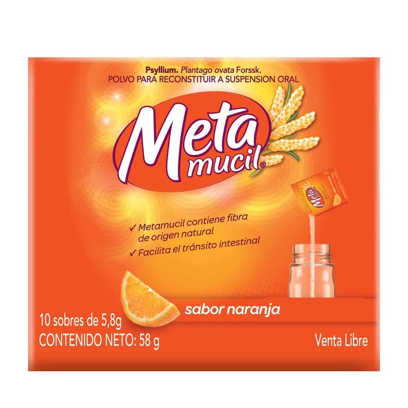 METAMUCIL - Metamucil Fibra Natural Psyllium Sabor Naranja X10 Und