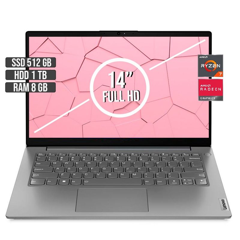 LENOVO - LENOVO V14 AMD RYZEN 7-5825U SSD 512GB + HDD 1TB RAM 8GB LED 14 FULL HD