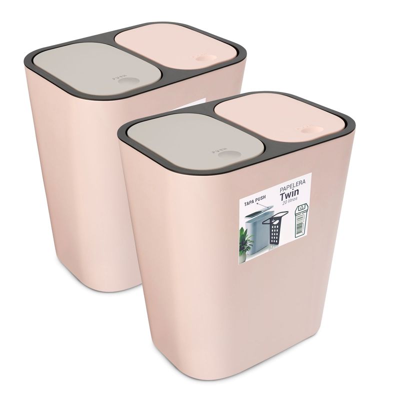 ENERGY PLUS - Kit: 2 papeleras de basura doble compartimiento Palo Rosa