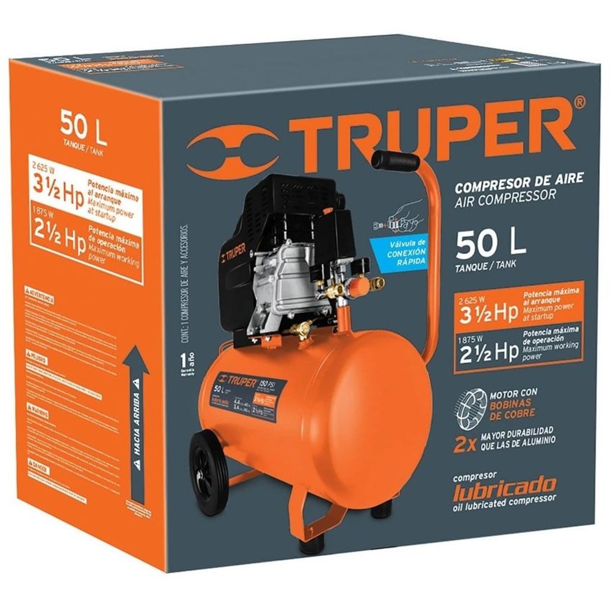 TRUPER - Compresor de aire 50 lts  3 1/2 hp marca truper uso profesional