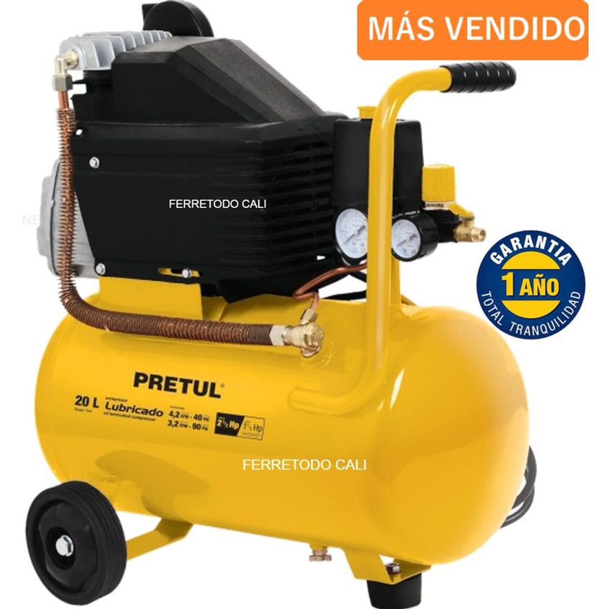 PRETUL - Compresor de aire 20 lts 2.5 hp pretul gratis combo 5 accesorios