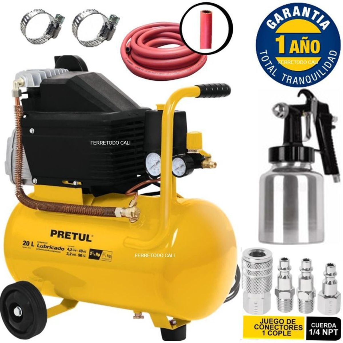 PRETUL - Compresor aire 20 lts 2 1/2 hp gratis pistola manguera acoples pretul