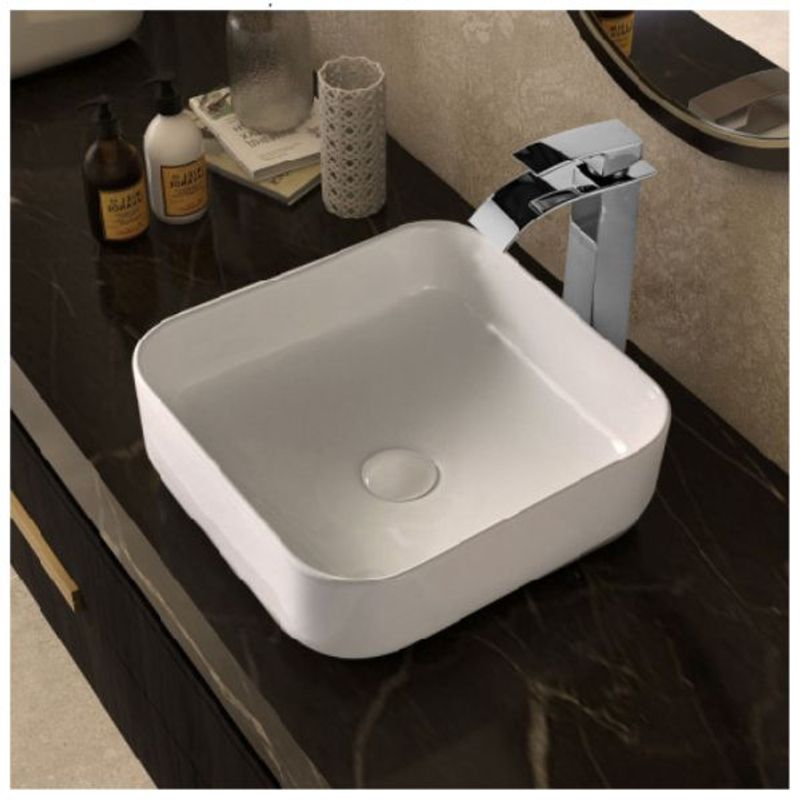 GENERICO - Lavamanos Blanco Bordes Suaves 39 X 39 + Mezclador Cascada -Desagüe