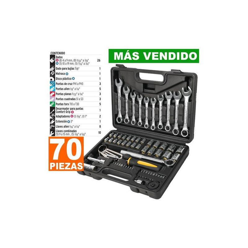 PRETUL - Kit herramientas 70 piezas rache + llave mixta marca marca pretul