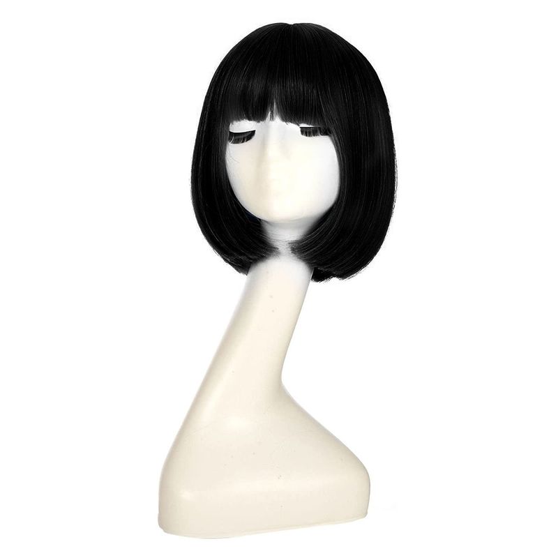 P&R APRECIOSDEREMATE - Peluca Corta Bob Negra Fiesta Halloween Carnaval Hora Loca