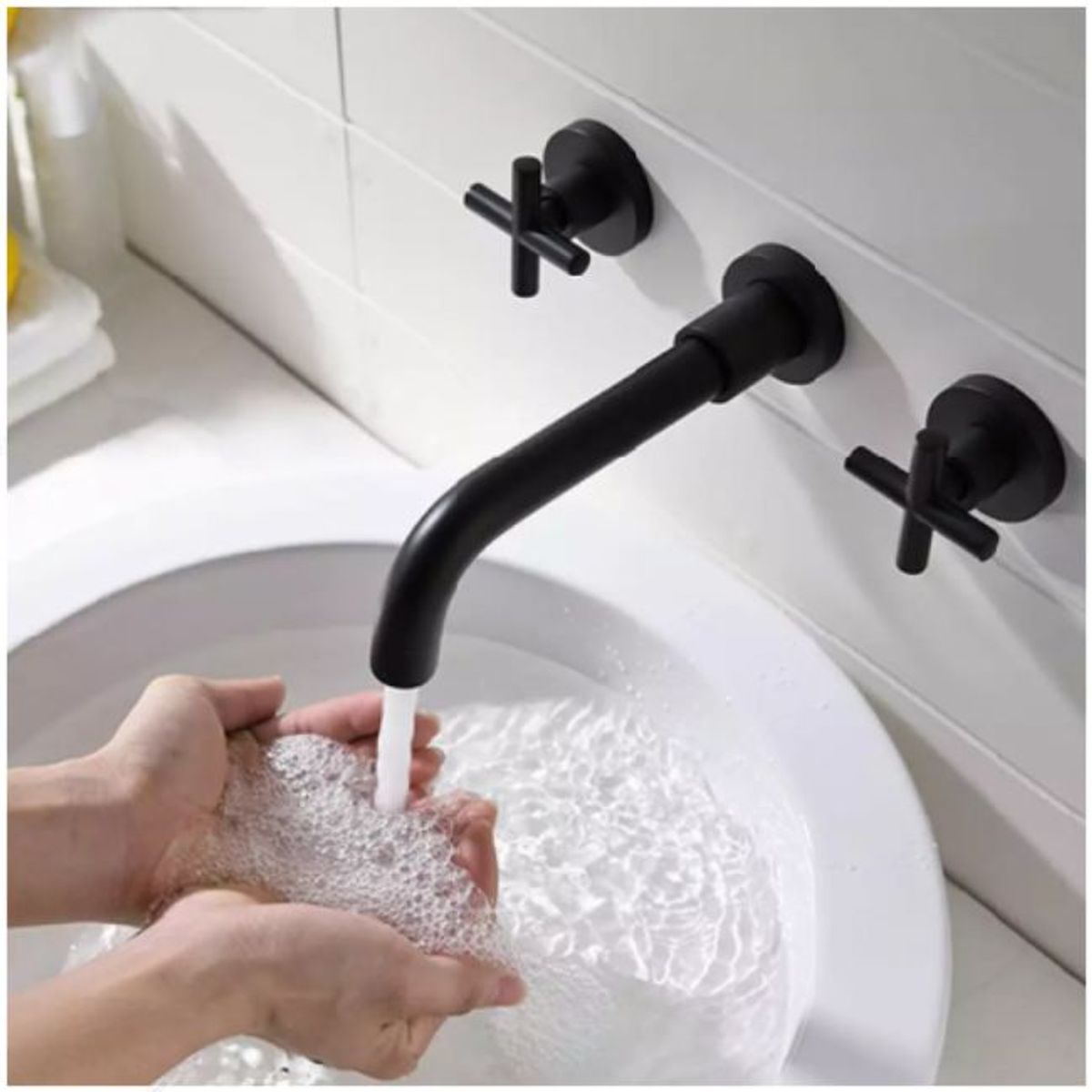 GENERICO - Griferia Negra Lavamanos Pared Mezclador Agua Fria Caliente