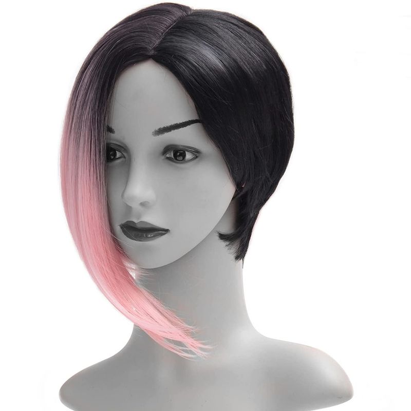 P&R APRECIOSDEREMATE - Peluca Corta Pixie Negro Rosa apariencia natural Negro Rosa
