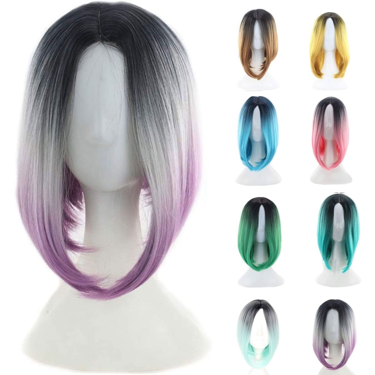 P&R APRECIOSDEREMATE - Peluca Balayage Cosplay Degradee Negro a Púrpura de 45cm