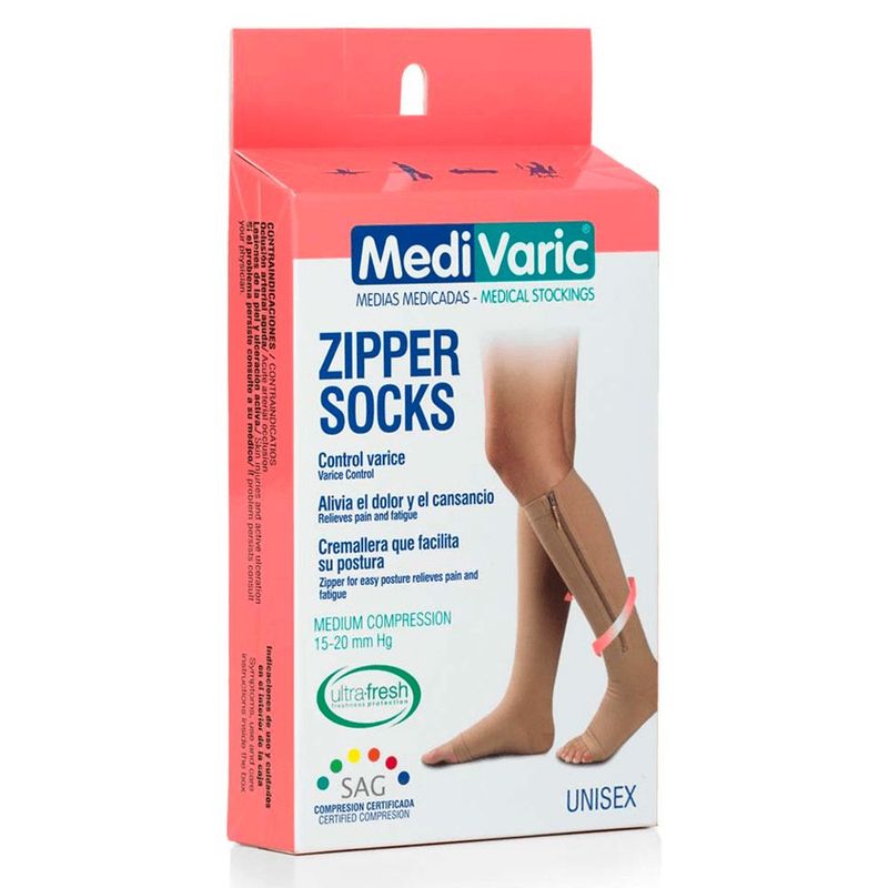 MEDIVARIC - Calcetin Unisex Con Cierre 15-20 Mmhg Medivaric Talla M Azul