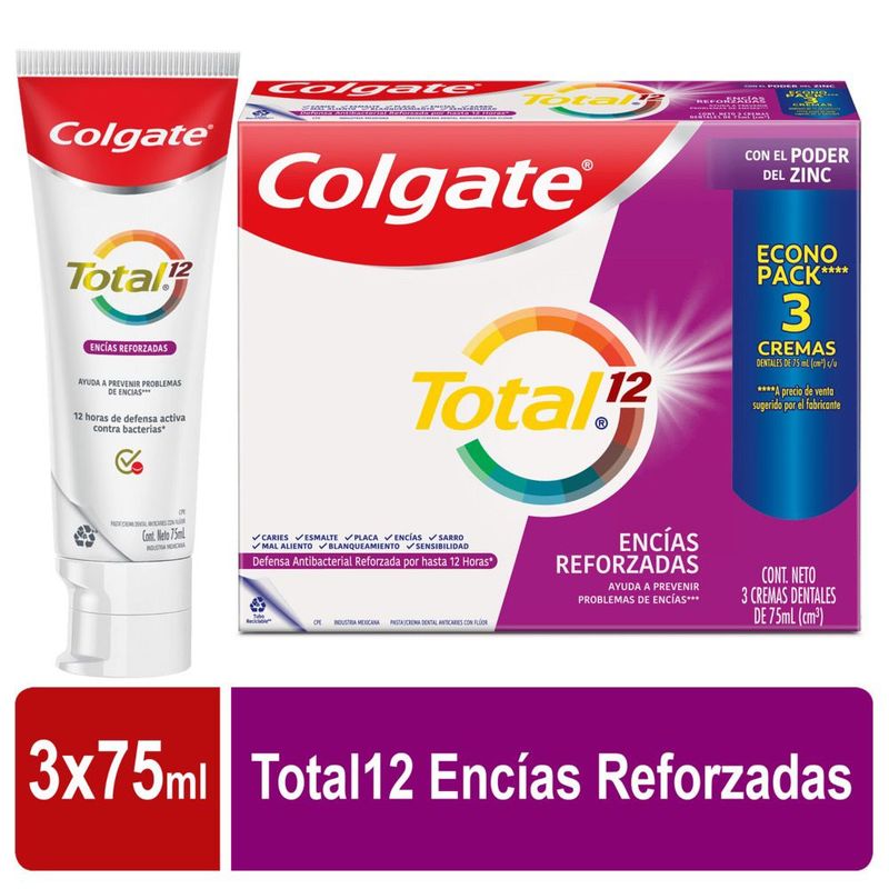 COLGATE - Crema Dental Colgate Total12 Encias 3 X 75ml.---