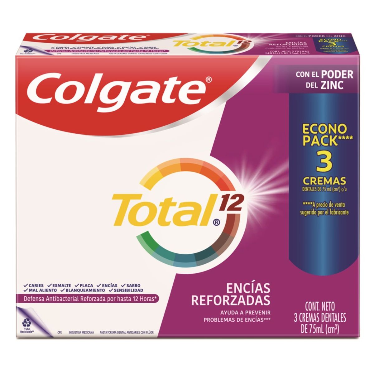 COLGATE - Crema Dental Colgate Total12 Encias 3 X 75ml