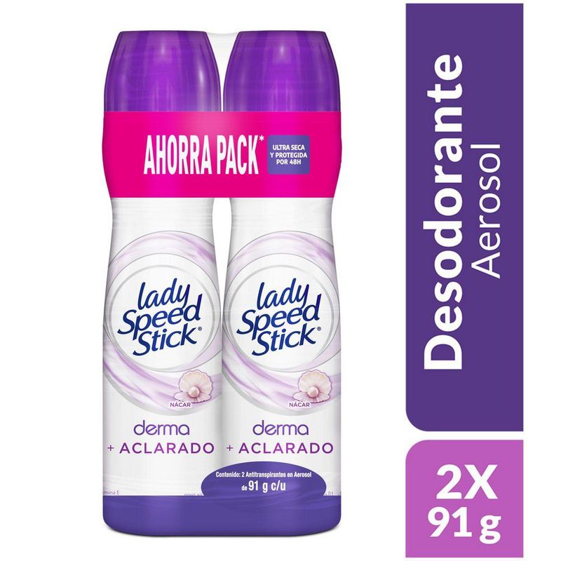 LADY SPEED STICK - Desodorante Mujer Lady Speed Stick Spray Derma + Aclarado 91g x2und.---