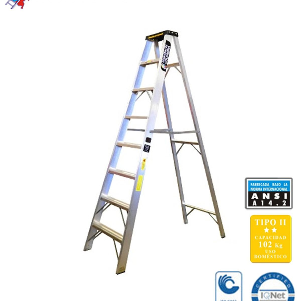 ESCALERAS DE COLOMBIA - Escalera Certificada Tipo Tijera En Aluminio De / 2.40 Metros 102 Kg Tipo II