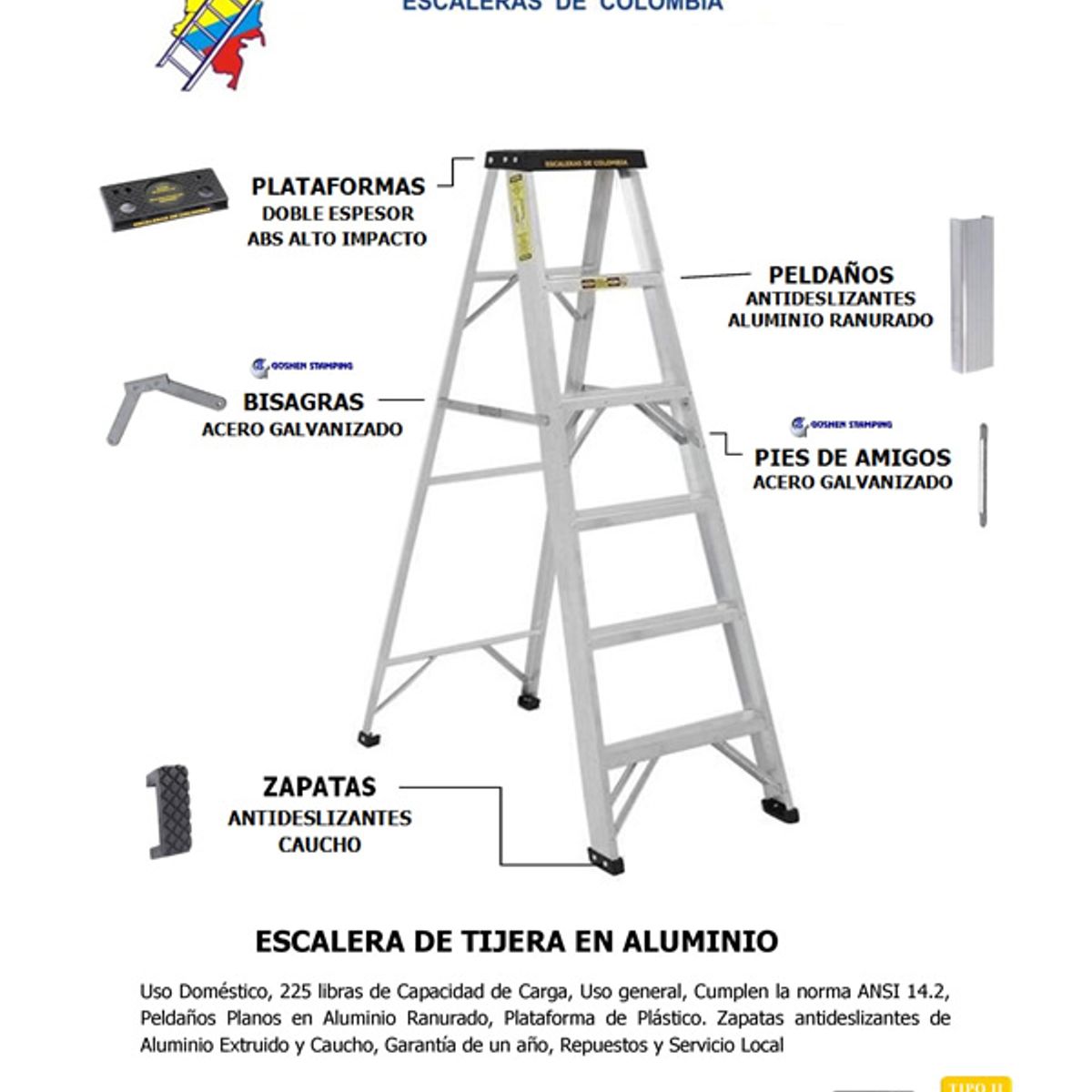 ESCALERAS DE COLOMBIA - Escalera Certificada Tipo Tijera En Aluminio De / 2.40 Metros 102 Kg Tipo II