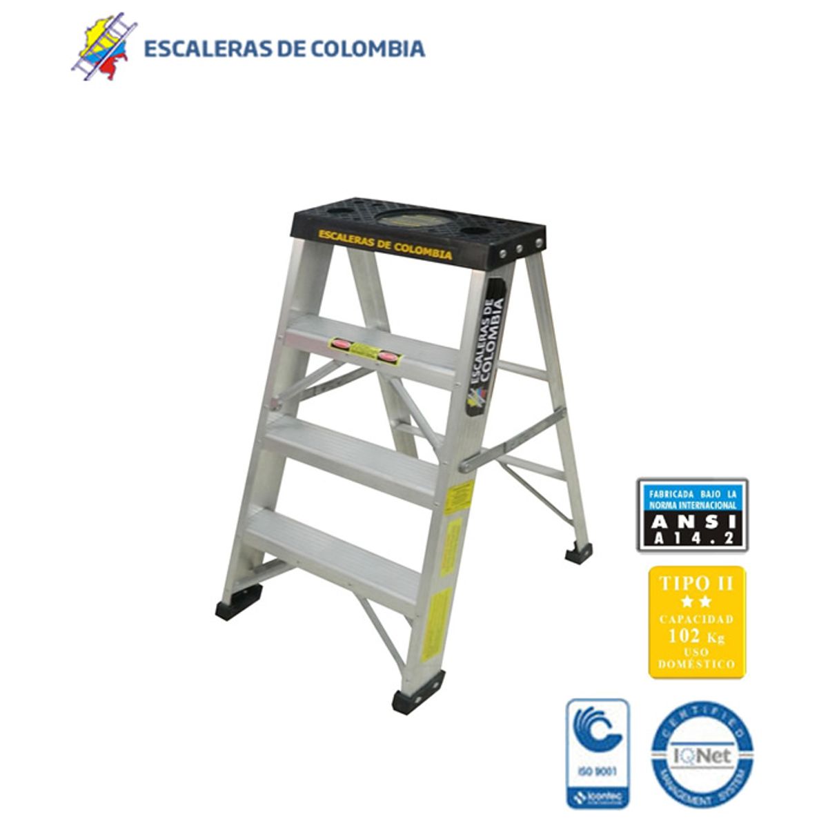 ESCALERAS DE COLOMBIA - Escalera Certificada Tipo Tijera En Aluminio De 3 Pasos / 0.90 Metros 102 Kg Tipo II