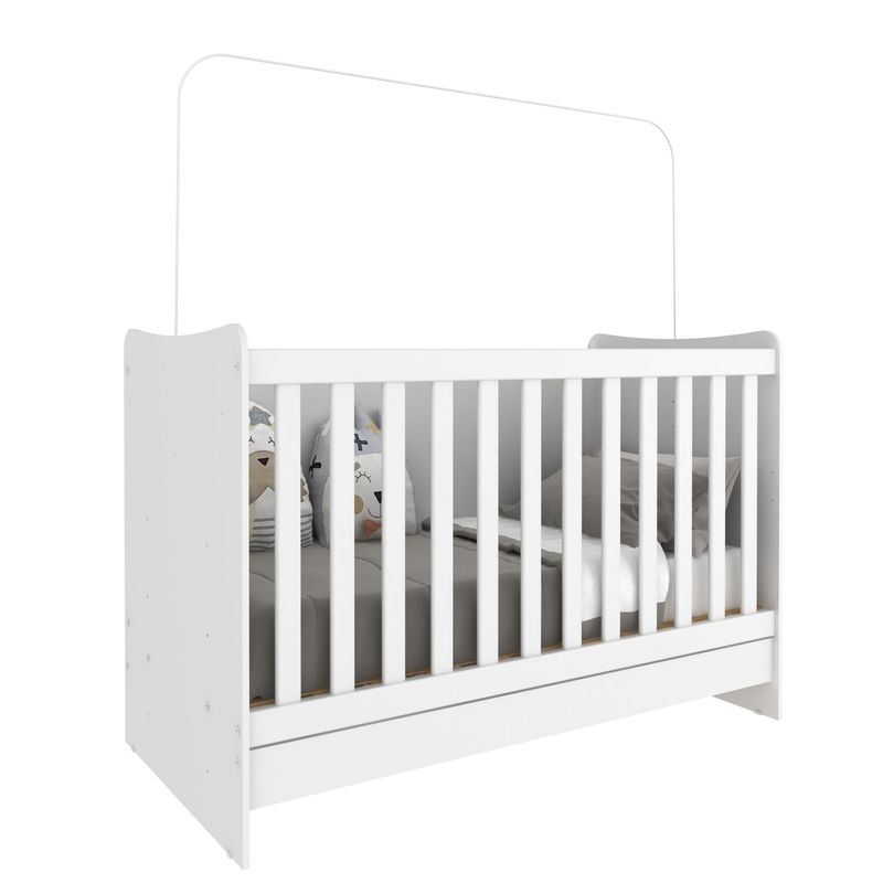 AKIVOY - Cuna + Colchón  4 en 1 Mini Cama, Sofá, Escritorio Blanco-_.