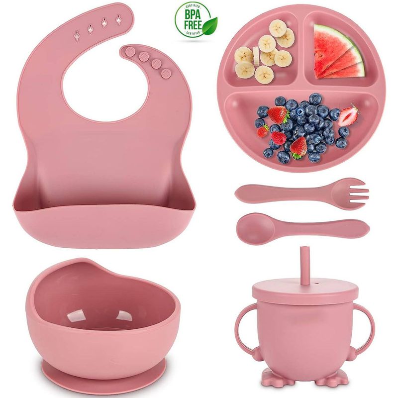 ONE PIXEL - Set Vajilla Para Bebé 5 Piezas Silicona Libre BPA Elegante-