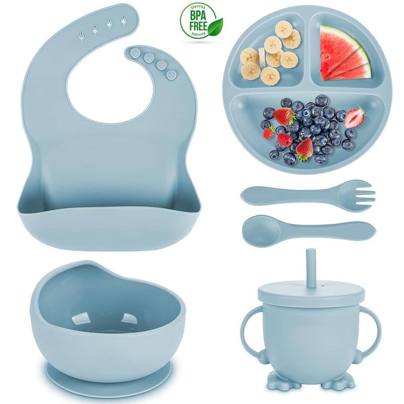 ONE PIXEL - Set Vajilla Para Bebé 5 Piezas Silicona Libre BPA Elegante-
