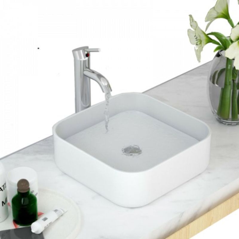 GENERICO - Kit Lavamanos Blanco Borde Suaves 39 Cm + Mezclador + Desagüe