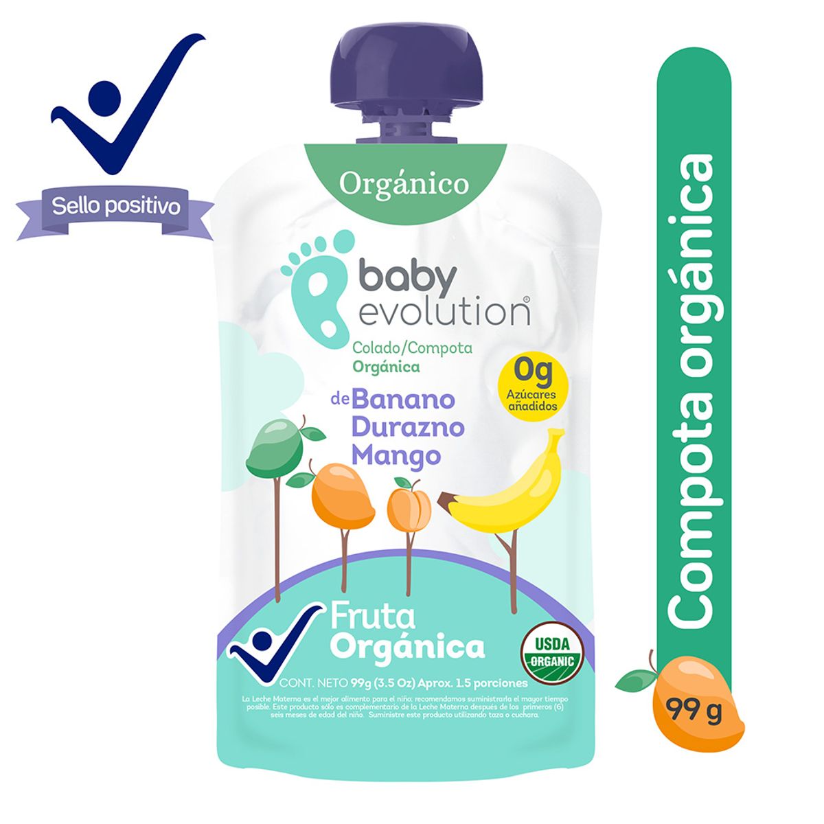 BABY EVOLUTION - Compota Baby Evolution Banano Durazno Mango X 99gr