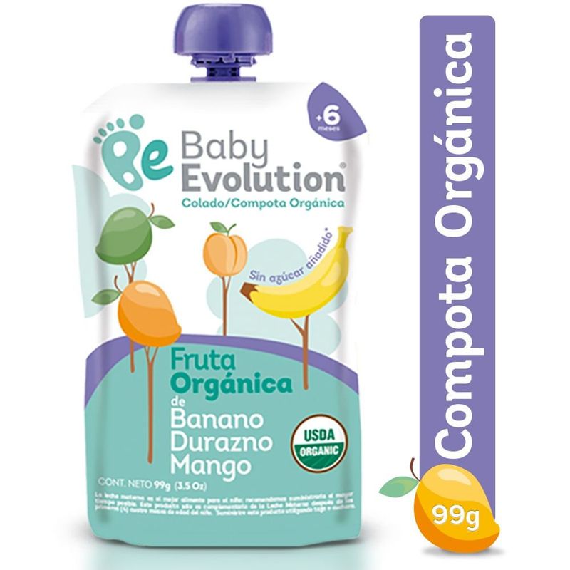 BABY EVOLUTION - Compota Baby Evolution Banano Durazno Mango X 99gr