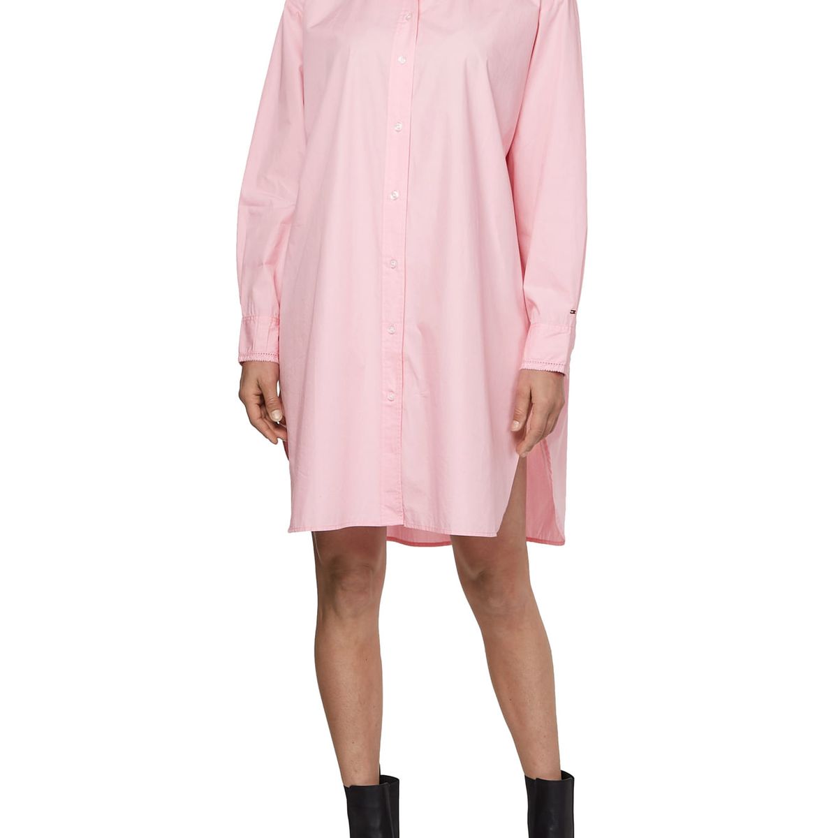 TOMMY HILFIGER - Vestido Camisero Rosado De Algodón Para Mujer Tommy Hilfiger