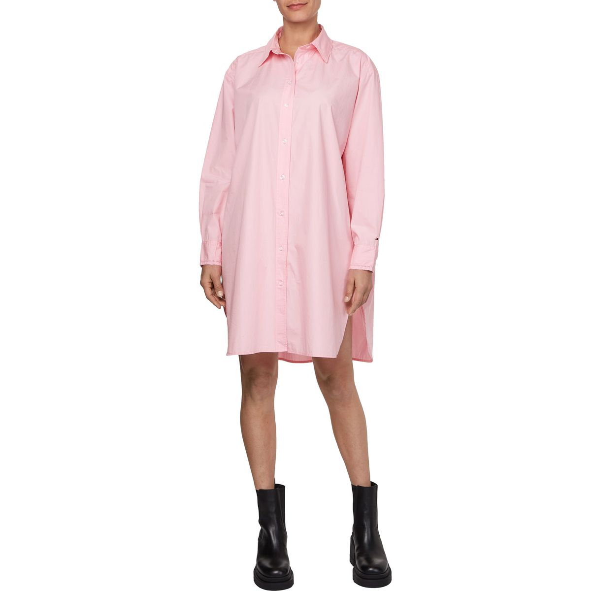 TOMMY HILFIGER - Vestido Camisero Rosado De Algodón Para Mujer Tommy Hilfiger
