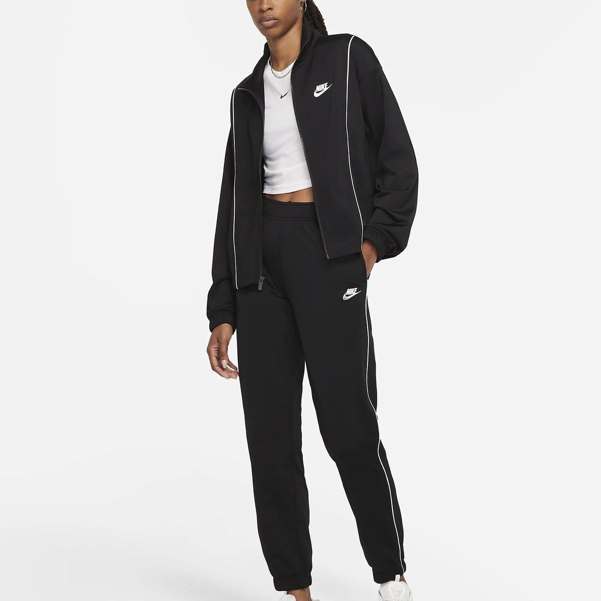 NIKE - SUDADERA NIKE MUJER AJUSTADO NEGRO BLANCO.