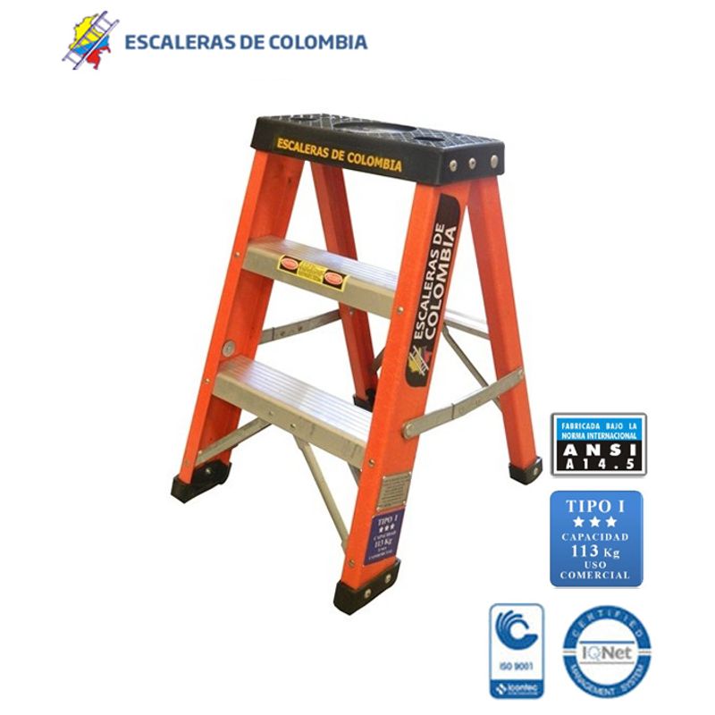 ESCALERAS DE COLOMBIA - Escalera Certificada Tipo Tijera En Fibra De Vidrio 2 Pasos / 0.60 Metros 114 Kg