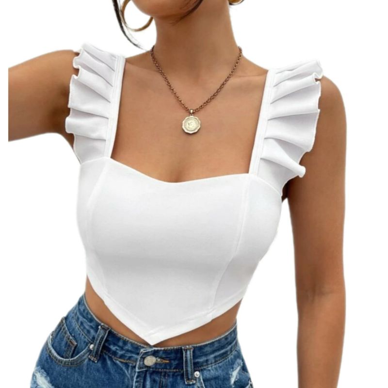 BAPU - Crop top corset tiras con vuelos varillas laterales