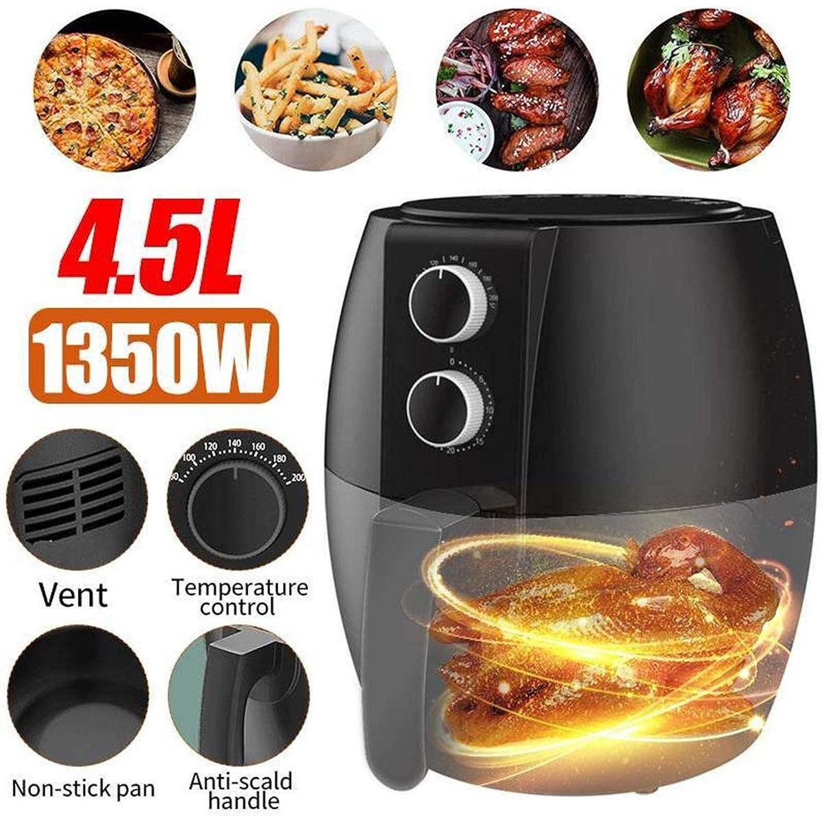 ONE PIXEL - Freidora De Aire Electrica Temporizador Temperatura 4.5 LT