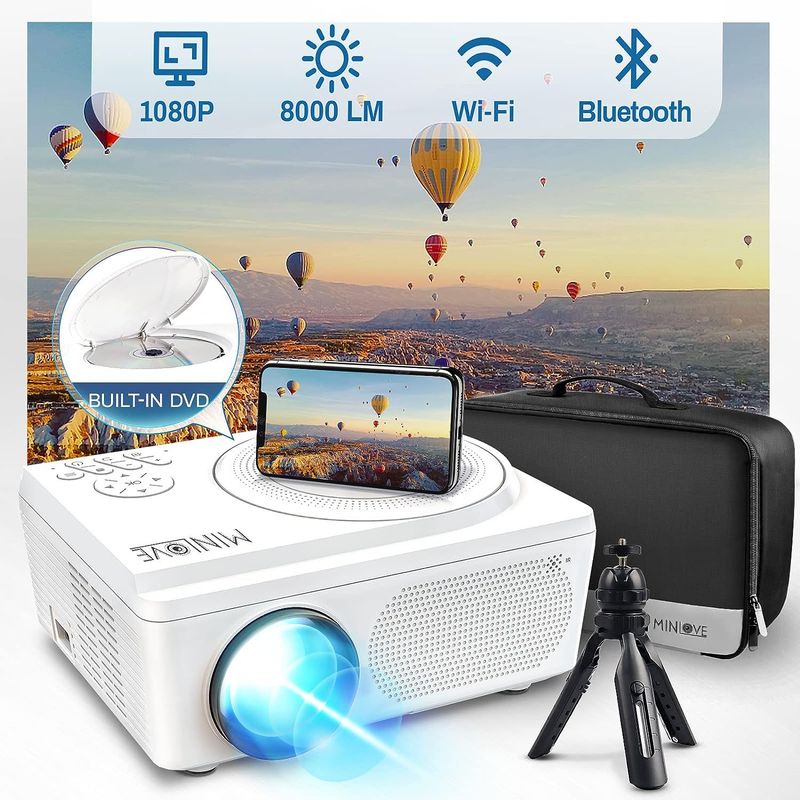 ONE PIXEL - Proyector Bluetooth WiFi Con Reproductor De DVD Integrado 8000lu