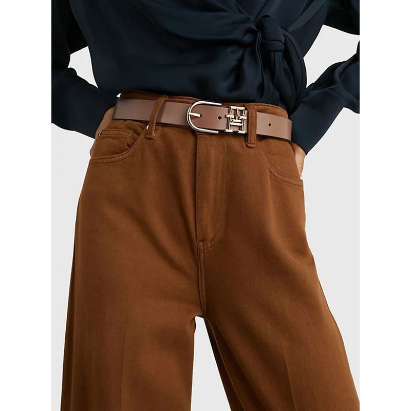 TOMMY HILFIGER - Cinturón Marrón Reversible Cuero Con Monograma Para Mujer Tommy Hilfiger