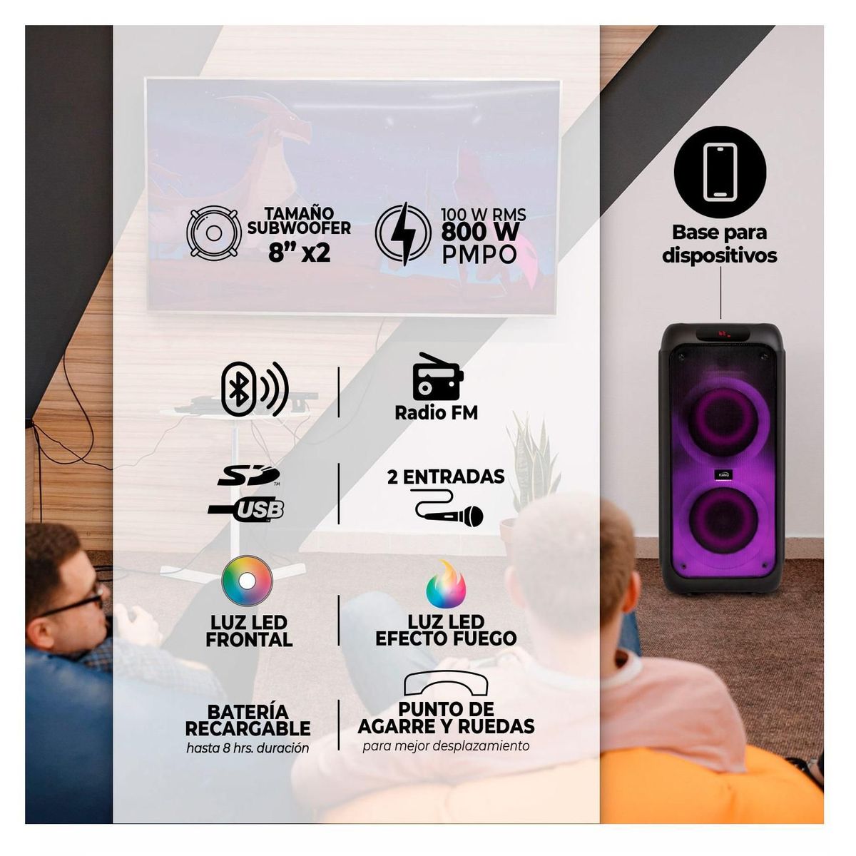 KALLEY - Parlante Kalley SPK100W 100W Bluetooth FM Inalambrico