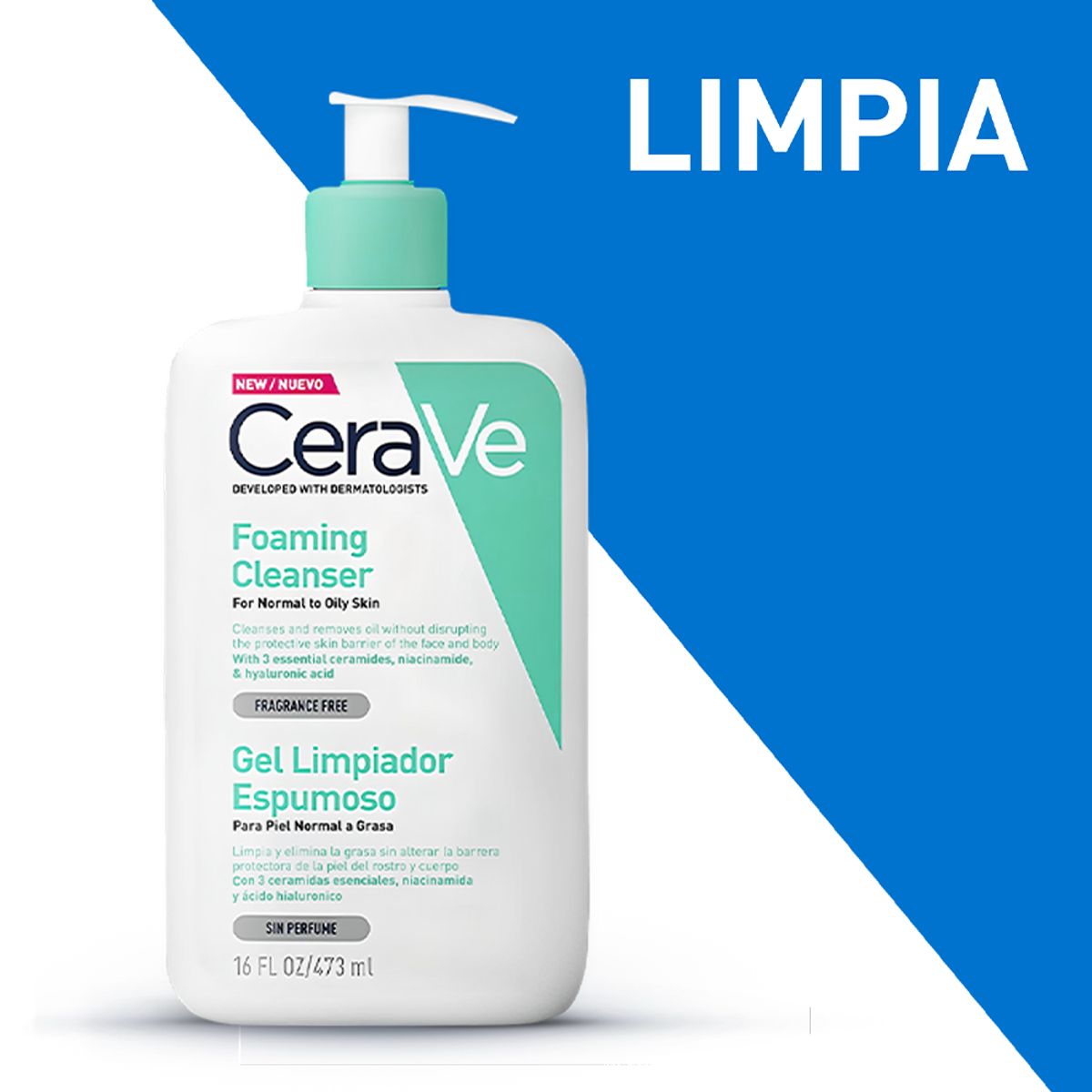 CERAVE - Gel Limpiador Espumoso Cerave Piel Normal A Grasa X 473ml