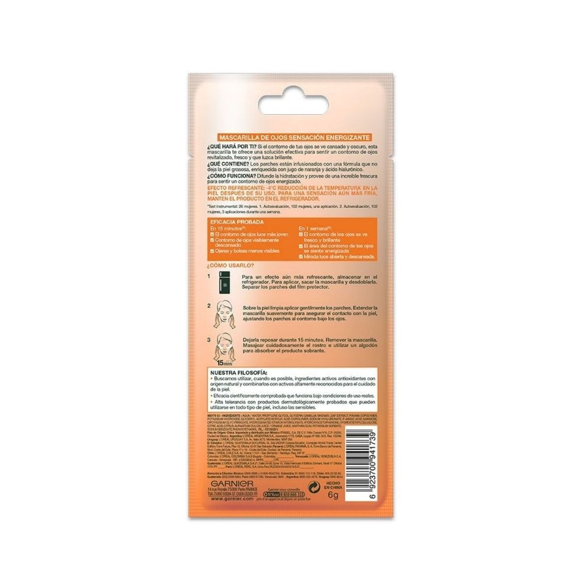 GARNIER - Mascarilla Ojos Garnier Hidra Bomb Refrescante X 1und